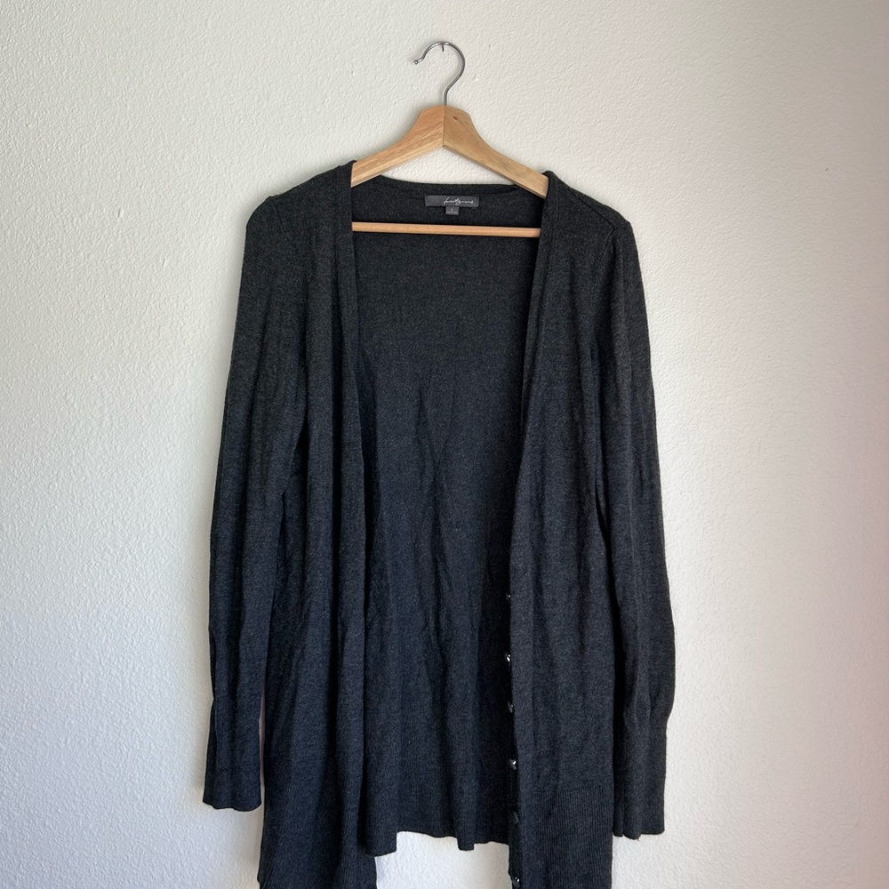 Charcoal Open Front Long Cardigan